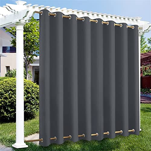 Image of Outdoor Curtains Waterproof with Grommet (Top and Bottom) - Garden Gazebo Patio Windproof Blackout Thermal Insulated Privacy Outdoor Curtain for Pergola Porch Pool (Grey, 1 Panel 100" x 84")