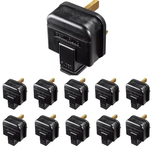 Image of Heavy Duty Rubber 3 Pin Plugs, UK Plug 13A [Black], Rewireble Permaplug, Manufactured to BS1363-2, Pack of 10