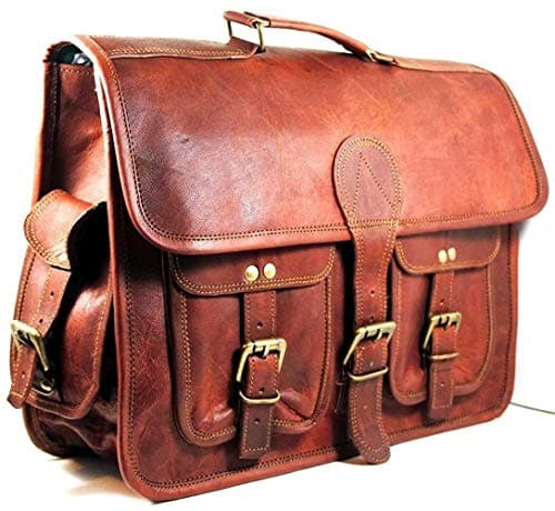 Image of american blue leather messenger bag shoulder laptop satchel work office business briefcase handbag crossbody bag 18 inch for unisex (18)