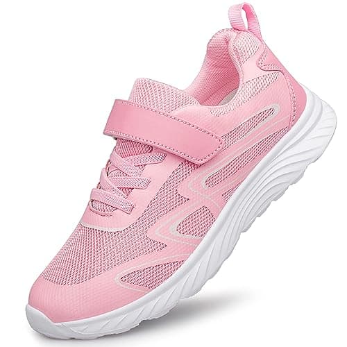 Image of LOUSST Girls Trainers Kids Athletic Shoes Casual Lightweight Sneakers Sports Shoes Breathable Tennis Road Trail Running Shoes Pink Big Kid Size 3