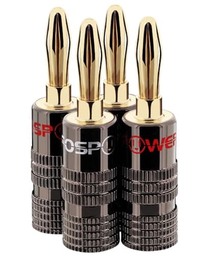 Image of FosPower Banana Plugs 2 Pairs / 4 pcs, Closed Screw 24K Gold Plated Banana Speaker Plug Connectors for Speaker Wire, Wall Plate, Home Theater, Audio/Video Receiver, Amplifiers and Sound Systems