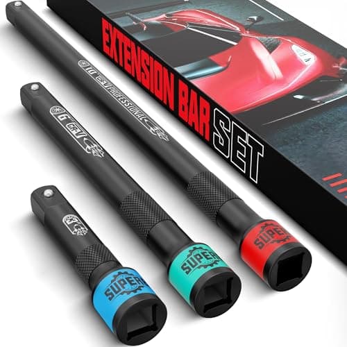 Image of KIRXST 3/8" Impact Socket Extension Bar Set, 3 Piece Drive Extension Bar 75mm 150mm 250mm, CR-V Steel Wrench Extender for Manual Pneumatic Torque Wrench