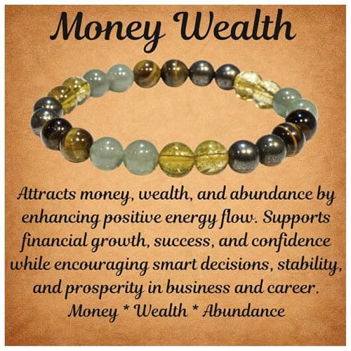 Image of ANAYA AGATE Money Attraction Bracelet for Wealth, Prosperity & Success – Abundance & Good Luck Feng Shui Bracelet with Pyrite, Citrine, Tiger Eye & Green Aventurine Crystals for Women & Men