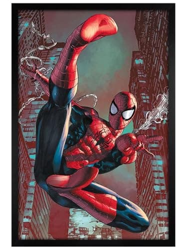 Image of Grindstore Spider-Man Web Sling Maxi Poster - Black Wooden Framed - Framed Poster Print, Wall Decor/Art, Home Gift Idea, For Living Room, Bedroom, Home or Office Display