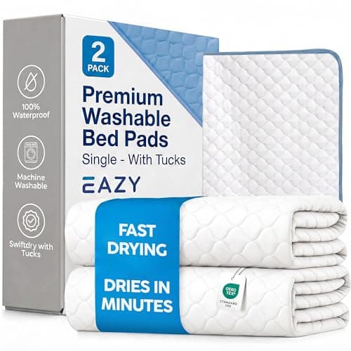 Image of Eazy SwiftDry Reusable Bed Pad, Waterproof Incontinence Bed Pads for Adults, Washable Underpad with Anti Slip Wings, Super Absorbent Mattress Protector, 2 Packs