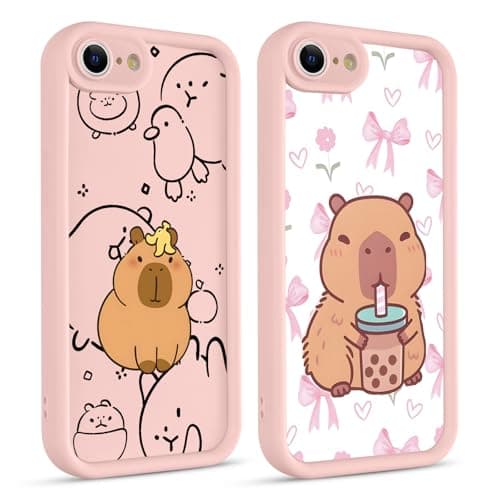 Image of PBNDJVG 2 Pack Kawaii Case for iPhone 8 iPhone 7 iPhone SE 2022/2020 4.7", Anime Cute Pattern Dauphin Cartoon Capybara Shockproof Soft TPU Silicone Gel Drop Protection Cover for Women Girls,Motif