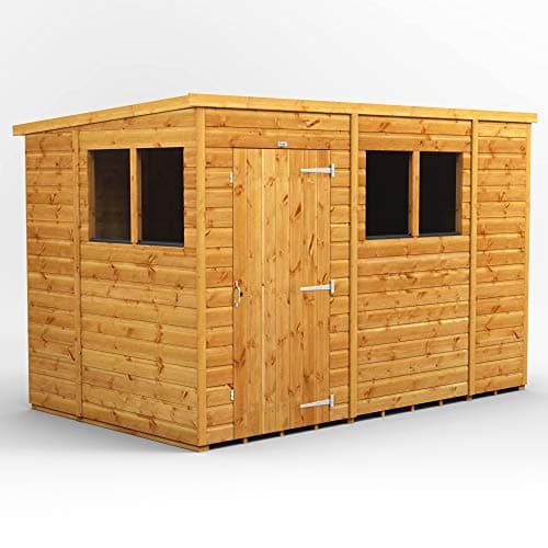 Image of Power High Grade Premium Pent Wooden Single Door Window Garden Shed With Heavy Duty Frame, Security Features, Door & Window Flexibility, made from Extra Thick Timber & Toughened Glass (10x6)