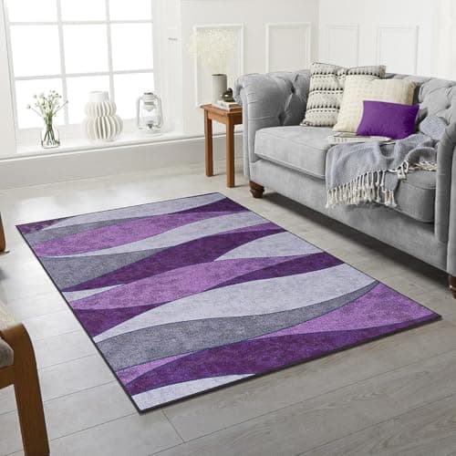 Image of Rugstore shop ltd Machine Washable Area Rugs For Kitchen, Bedroom, Dining and Living Room | Kid Pet Friendly Rug | Morden Design Carpet | Low Pile | Non Slip Wind_Purple_160 X 230 cm