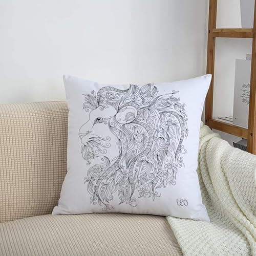 Image of HRRASFAZF Printed Throw Pillow Covers Pillow Case Home Decorative Cushions Accessories for Home Bedroom Living Room,Zodiac,Visage of Zodiac Leo with Flowers on Hair King of Forest Horoscope,50x50 cm