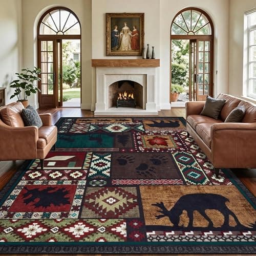 Image of Homcomodar Large Rugs for Living Room 160x230cm Boho Area Rugs for Bedroom Dark Brown Vintage Rug Soft Short Pile Rug Non Slip Floor Carpet for Living Room Dining Office Study Decor