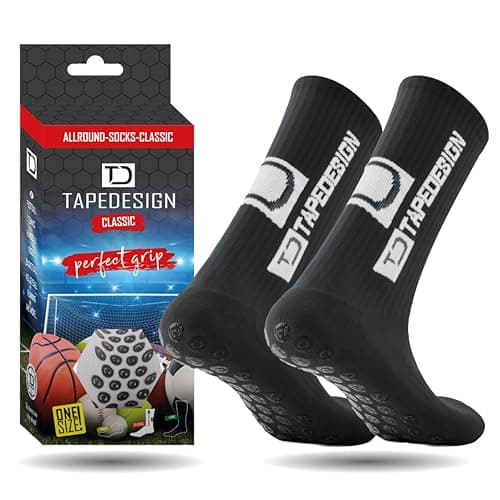 Image of Tapedesign - "Classic 1 Pair Non-Slip Football Grip Socks Dark-Grey (Size 5-14) Men, Women & Kids - Soccer Socks for Adults & Youth (Unisex) - Anti-Slip Sport Socks for Basketball, Tennis & Running