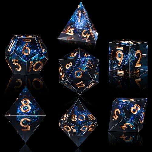 Image of SIQUK 7-Die DND Dice Set Sharp Edge Polyhedral Dice Game Dice for Dungeons and Dragons RPG MTG Table Games (Dark Star)