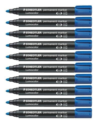 Image of STAEDTLER Lumocolor Bullet Tip Permanent Marker, Blue, Pack of 10
