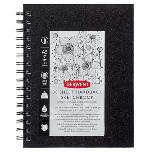 Image of Derwent Big Book Hardback Sketch Book, A5 Portrait, Drawing & Writing, 86 Sheets, Acid-Free Paper, Wirebound Spine, Professional Quality, 2301608, Black
