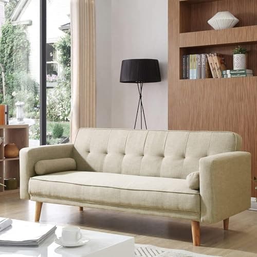 Image of ZANOFIRA 3 Seater Sofa Bed with Detachable Armrests Click Clack Sofa Bed with Fireproof Sponge, Breathable Linen Guest Bed for Living Room, Apartment, Bedroom, Home Office, Cream White