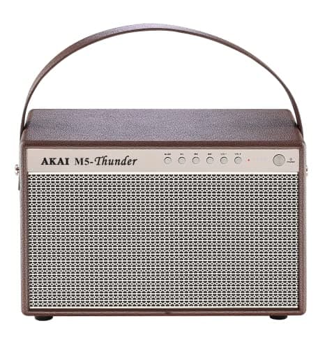 Image of Akai Retro Bluetooth Speaker with Leather Look with Handle - Portable Bluetooth 5.0 Speaker Box for Indoor and Outdoor in Vintage Look, USB, Aux-in, Brown