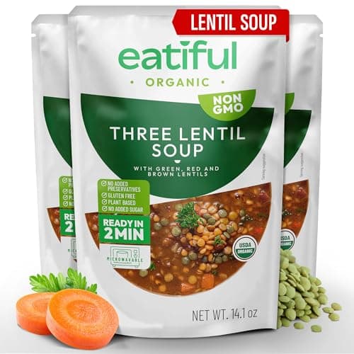 Image of EATIFUL Lentil Soup, Made With Organic Vegetables, Lentil Soup With Green, Red And Brown Lentils, No Added Preservatives And Sugar, Gluten Free, NON GMO, 14 Ounce (Pack of 3)