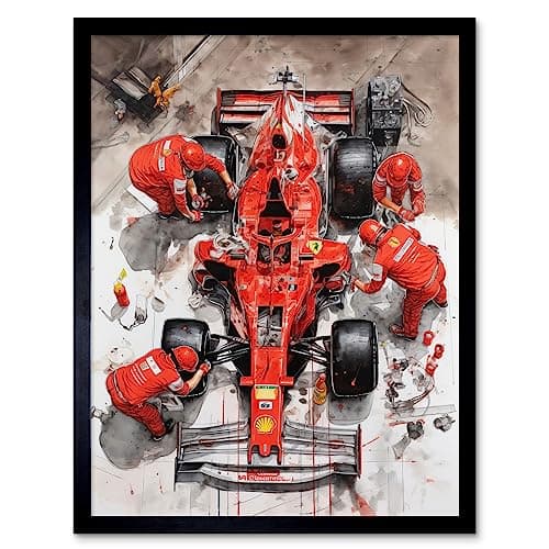 Image of Artery8 Grand Prix Race Car Wheel Change Aerial Shot Art Print Framed Poster Wall Decor 12x16 inch