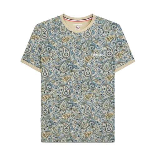 Image of Lambretta Mens Paisley Brand Short Sleeve T-Shirt - Wood Ash - S