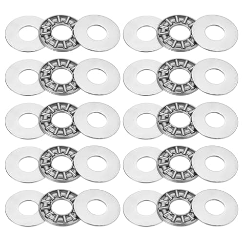 Image of PATIKIL AXK1024 Thrust Needle Roller Bearings 10x24x4mm, 10 Pcs Chromium Steel Needle Roller Thrust Bearing with Washers for Conveyor Systems Machine Tools, Silver