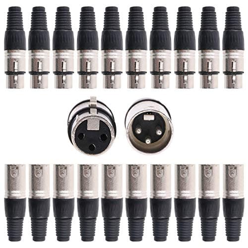 Image of Glarks 20 Pack XLR 3 Pin Male/Female Plugs Audio Mic Microphone Cable Plug Connector Audio Socket, Black Sliver Housing