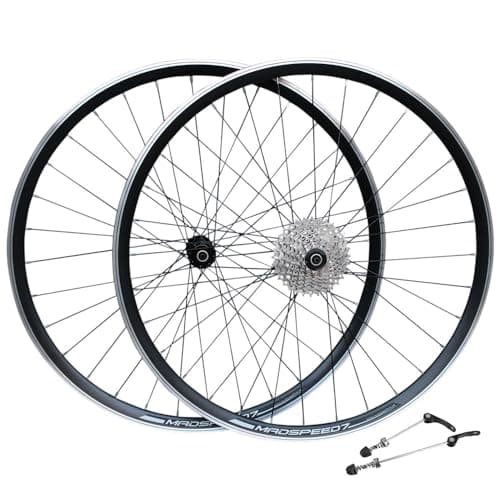 Image of Madspeed7 QR 700c (ETRTO 622x15) Road Racing Bike Wheel Set + 9 Speed Cassette (11-25t) - Sealed Bearing Hubs (Very Smooth hubs) - Lightweight - 32x Spokes – Suitable for rim brakes only