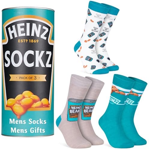 Image of HEINZ Mens Socks Pack of 3 Ketchup Baked Beans Crew Socks for Men Teenagers Soft Breathable Size 8-11 Gifts for Him (Teal)