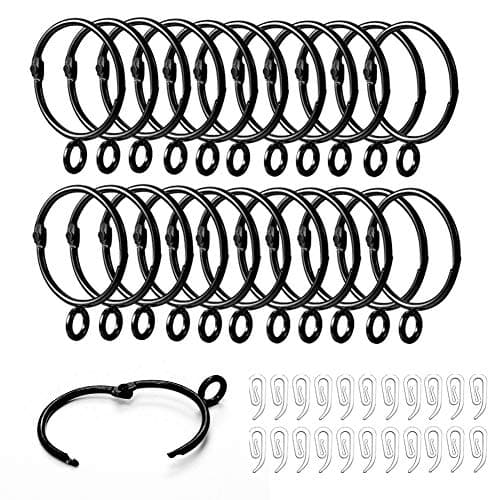 Image of Curtain Rings and Hooks, 22 pcs 38mm Internal Diameter and Plastic Curtain Hooks, The Can Be Opened and Closed,for Hanging Rings Curtains and Rods (Black-22 Pcs)