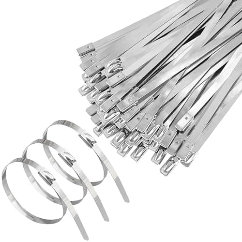 Image of 100 PCS Stainless Steel Cable Ties,Metal Self-Locking Cable Zip Ties (200mm)