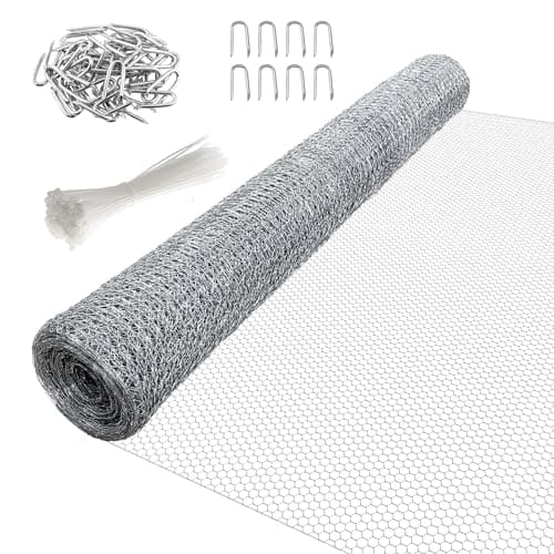 Image of Garden Mile 5x0.6m Green PVC Coated Chicken Wire Mesh Roll 25mm Hexagonal Holes Galvanised Steel Garden Fencing with 100 Cable Ties & U-Nails (5m x 0.6m x 13mm Hex + Accessories, Silver)