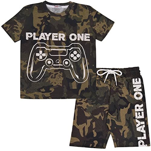 Image of A2Z 4 Kids Short Set Camouflage Green Short Sleeve T Shirt Top - Shorts Set 493 Camo Green._9-10