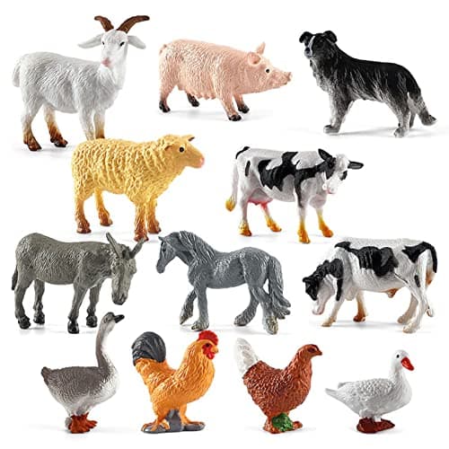 Image of BEHAHAI 12pcs Farm Animal Figures Toys, Mini Plastic Farm Animals Figures Realistic Farmyard Animal Figurines Barn Animal Toys Solid Farm Animals Action Figures Educational Playset
