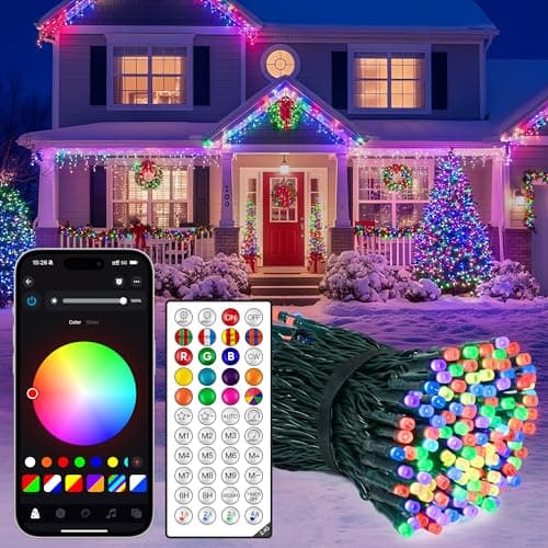 Image of Ollny Smart RGB+W Christmas Tree Lights Outdoor 20m, 200 LED Fairy String Light Mains Powered with Plug, Waterproof, Scene Modes, App Control, Music Sync, for Outside Indoor Garden Xmas Decorations