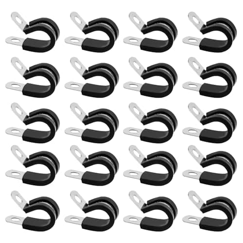 Image of Stainless Steel Rubber-Lined P-Clips Assorted, 20 Pcs 12mm Pipe Clamps, Conduit Clips, Metal Wire Cable Clamps for Cable, Cord, Wire, Hose, Tube