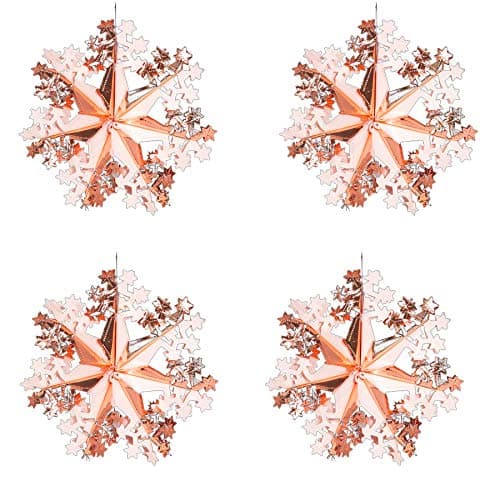Image of Rose Gold Christmas Foil Ceiling Decorations - Set 4 40cm Star Snowflakes