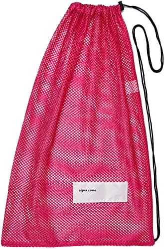 Image of Mesh Bag Sports Equipment Drawstring Bag for Swimming Beach Diving Travel Gym (Pink)