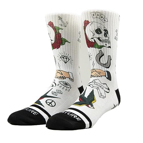 Image of Tattoo Studio Socks, Soft Athletic Boys Socks, Trendy Crew Socks for Skateboarding & Sports, Ribbed Women and Men Socks with Reinforced Heel and Toe, Terry Sole & Arch Support, Size M/L - Venture