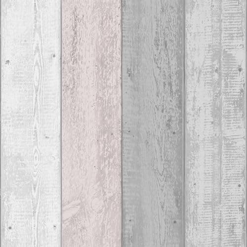 Image of Arthouse Pink & Grey Painted Wood Effect Wallpaper - Wide Wood Planks - Distinctive & Modern has a Natural Beauty of its own - Palette of Greys & Pinks Softens & Introduces a Light & Airy Feel 902809