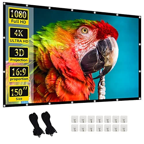 Image of Projector Screen, 150inch Indoor Outdoor Movie Projection Screen 4K HD 16: 9 Design for Backyard Movie Night(Easy to Clean, 1.1Gain, 160° Viewing Angle)