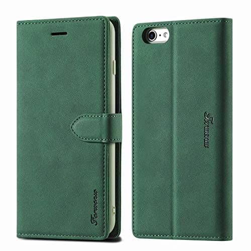 Image of LOLFZ Wallet Case for iPhone 6 Plus/6S Plus, Premium Leather Case with Card Holder, Kickstand and Magnetic Closure - Green