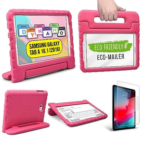 Image of Cooper Dynamo [Rugged Kids Case] Protective Case for Samsung Tab A 10.1 (2016) | Child Proof Cover with Stand, Handle, Screen Protector (Pink)