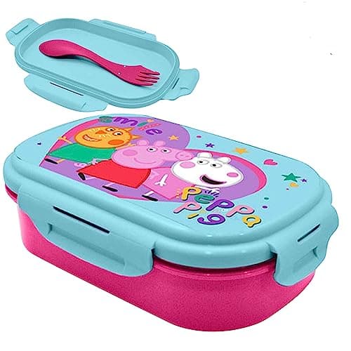 Image of SRV Hub Peppa Pig Lunch Box for Kids, Lunchbox with Cutlery, 2 Compartment Snack Box for Toddlers, Reusable Sandwich Box Made of BPA-Free Plastic, Size-21cm