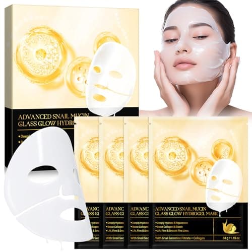 Image of Snail Mucin Sheet Mask,Hydrogel Collagen Mask - Face Masks Skincare,Self Care, Stocking Stuffers, Deep Moisturizing,Boost Collagen & Elastin,Gifts for Women, Face Masks for Dry Skin (Yellow -4Pcs)