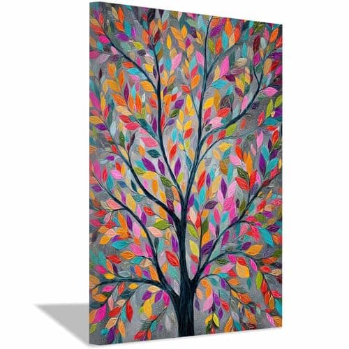 Image of PUQAAEO Tree Of Life Rainbow Tree Wall Art Wall Art Canvas Painting,Modern Artwork Canvas Painting,For Bedroom Living Room Dorm Decoration.(Multicolor)-70x100cm Framed