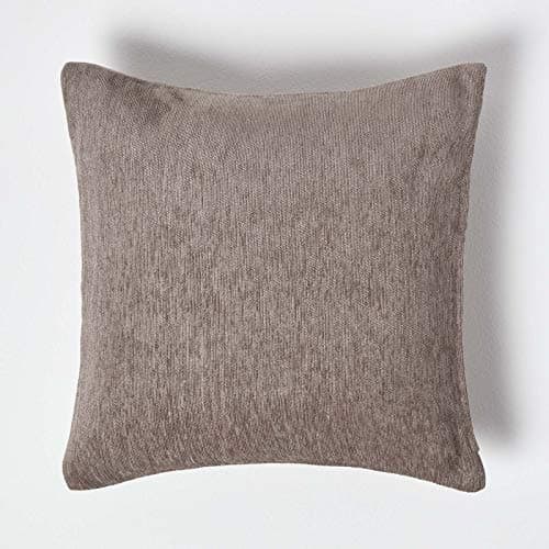 Image of HOMESCAPES Mink Luxury Chenille Cushion Cover 18 x 18 Inch Throw Pillow Chenille Fabric Sofa Cushion Cover – Coordinating with Chenille Thermal Curtains. FREE SWATCHES AVAILABLE