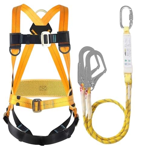 Image of BWISUP Safety Harness Kits with Lanyard, Full Body Fall Safety Arrest Protection Kit With 2 Hook and 2 2m Lanyards, Adjustable Waist Belt, for Aerial Work, Climbing Harness Load-Bearing 100KG/220lb