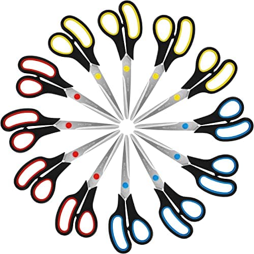 Image of Belle Vous 12 Pack of Assorted Scissors - 21cm/8.27 Inch Overall Length - Sharp Stainless Steel Blades with Soft Comfort Grip Handles - for Office and Home - Multipurpose Craft Scissors/Shears