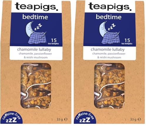 Image of teapigs Chamomile Lullaby Tea - Chamomile Flowers, Passionflower, Lemon Verbena & Reishi Mushroom - Calming Night Time Tea for Relaxation - 15 Temples (Pack of 2)