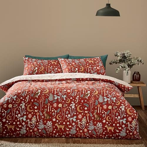 Image of Catherine Lansfield Enchanted Twilight Animals Reversible King Duvet Cover Set with Pillowcases Burnt Orange