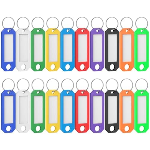 Image of Uniclife 20 Pcs Key Tags, 10 Color Key Tags with Labels, 5.8 x 2 cm Key Labels for Keychain, Plastic Key Identifiers with Split Ring, Blank Key Ring Tags for House, Office & School